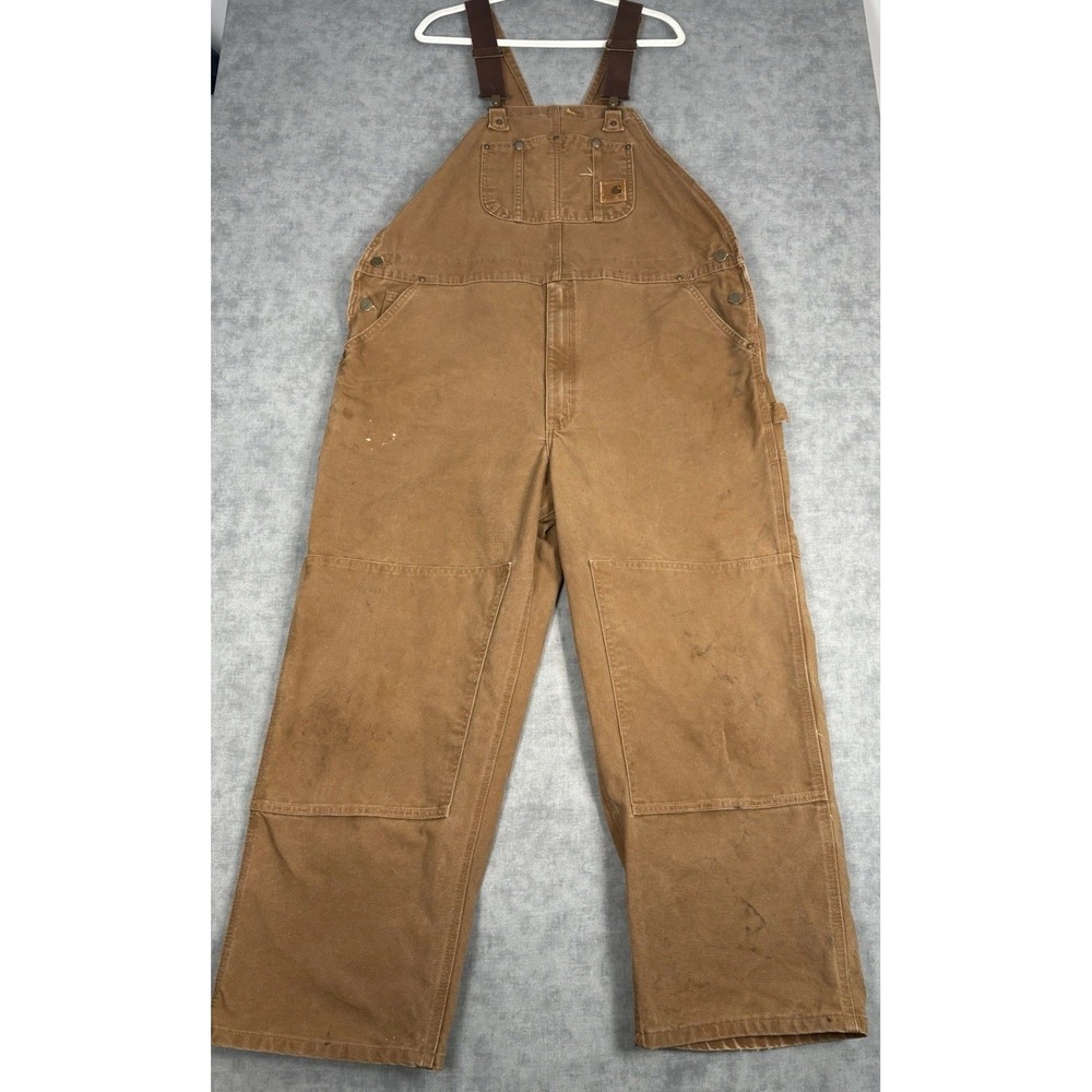 Carhartt R06 BRN Duck Bib Overalls Mens 44x30 Brown Double Knee Workwear
